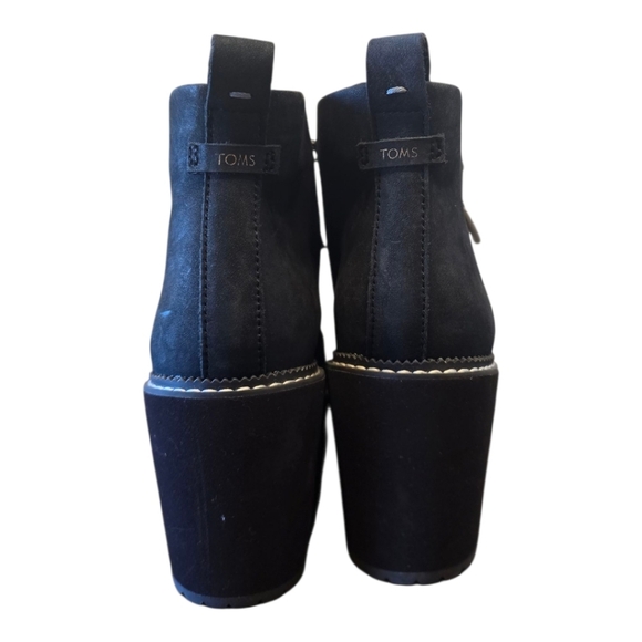 Toms Melrose Wedge Lug Sole Black Suede Lace Up Boots 7W - Picture 5 of 8